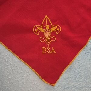 VTG‎ 1970s BSA Scout Scarf Bandana Boy Scouts Red Yellow  Eagle Scarf USA 28x40"